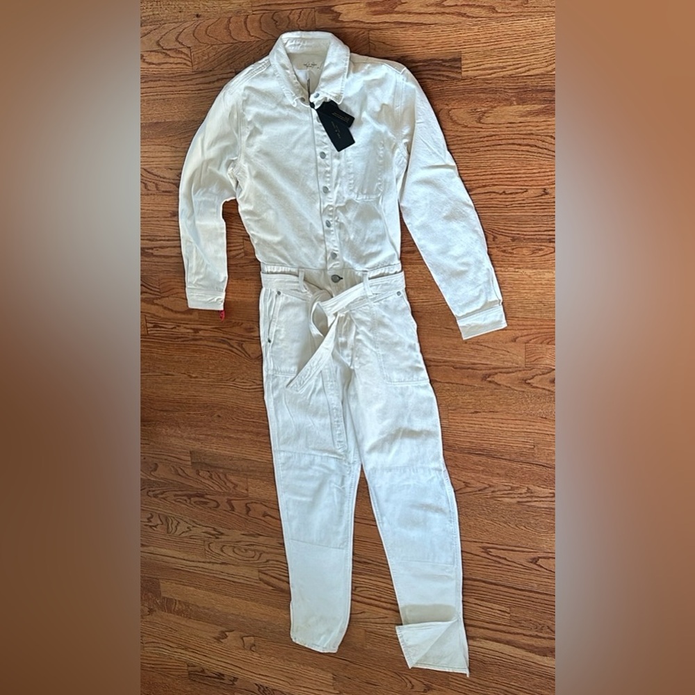 RAG & BONE MIA Jumpsuit Ecru Organic Cotton Sz LG New w/Tags $395+ Retail